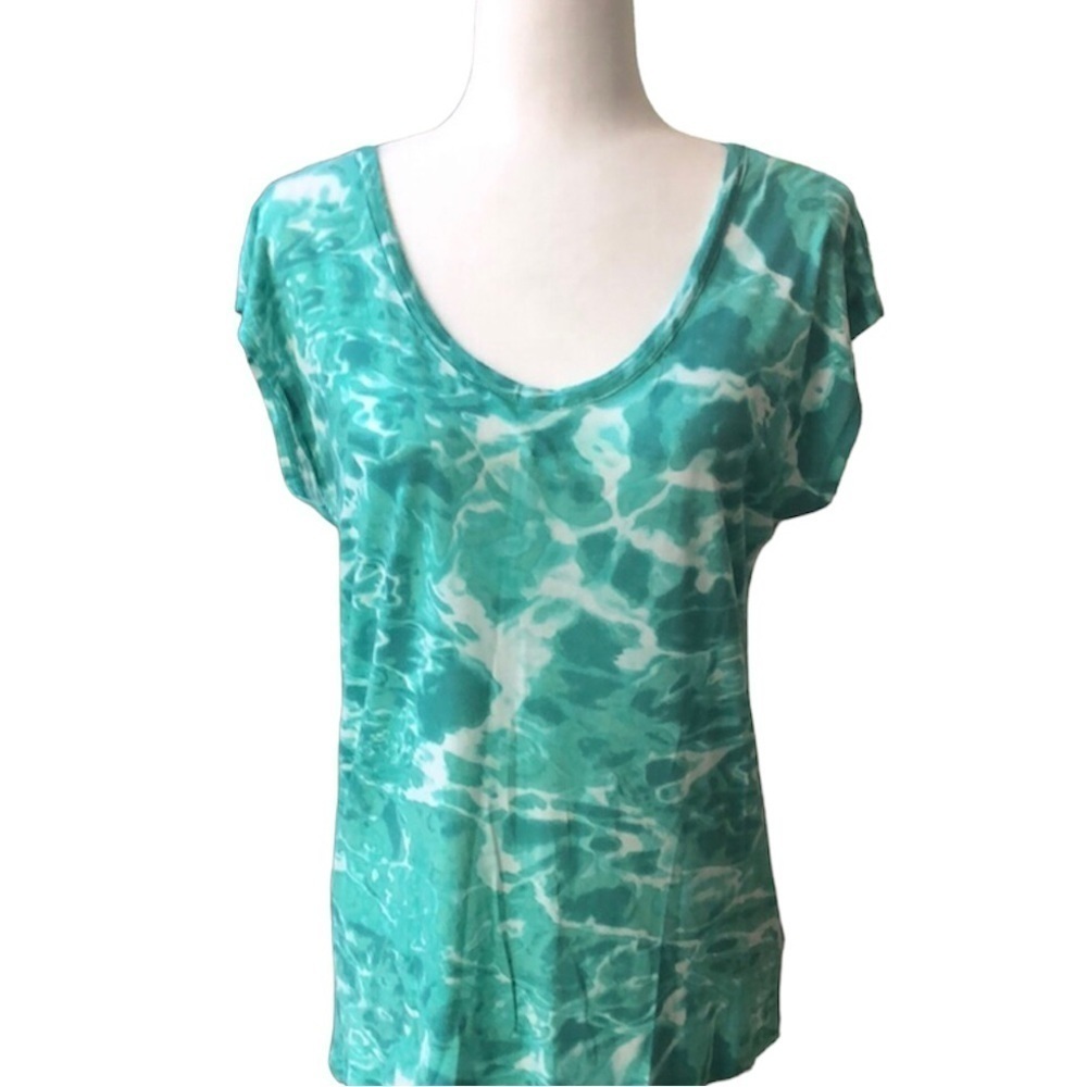 Michael Michael Kors Watercolor Hi-Lo Cap Sleeve Top Green White Women’s Small
